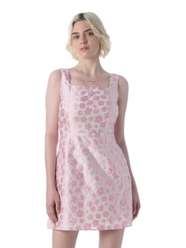 ONLY Women's Floral Print Fit and Flare Pink Dress