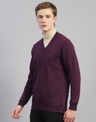 Monte Carlo Mens Purple Solid V Neck Full Sleeve Wool Casual Sweater (1230507VN-2439-46)