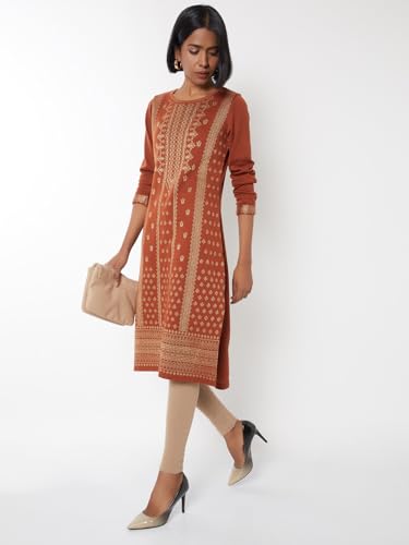 Max Women Embroidered Straight Winter Kurta (Orange_S)