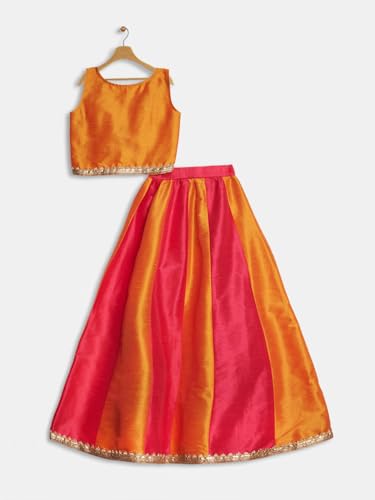 studio rasa Girls Dupion Kalidaar Embellished Lehenga Set for Festive Wedding Party(GLC62501/5-6_Orange_5-6 Y)