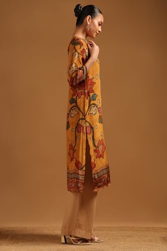 Soch Womens Mustard Crepe Botanical Kurta with Bead Details