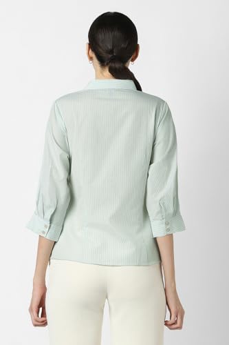 Van Heusen Women Green Stripe 3/4th Sleeves Formal Shirt
