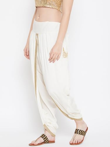 studio rasa Cotton Viscose Embellished Freesize Dhoti for Party Festive Fusionwear (BTC120RC02_Off White_FS)