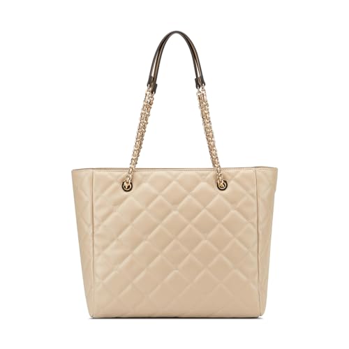 GUESS Women's Taupe Quilted Tote Bag| Ladies Purse Handbags | Gift For Ladies