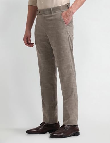 Arrow Men Tapered fit Polyester CheckedMid-Rise waistTrousers(ARAEOTR1648_Grey_34)