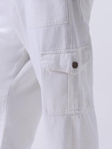 Urbano Fashion Men's White Loose Mid Rise Baggy Fit Cargo Jeans with 6 Pockets Non-Stretchable (jeanlscargo-white-30)