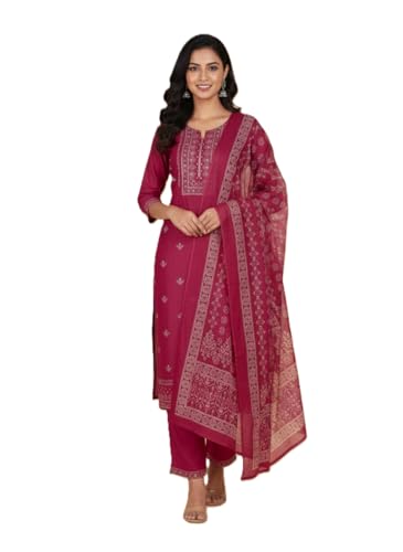 SALWAR STUDIO Chanderi Silk Embellished Unstitched Dress Material (3 Pc)