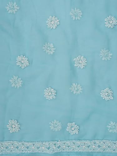 Ada Hand Embroidered Lucknowi Chikankari Unstitched Georgette Dress Material Suit Piece with Dupatta for Women 01A873538 Blue