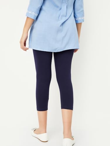 Max Women Solid Calf Length Leggings, Blue, S