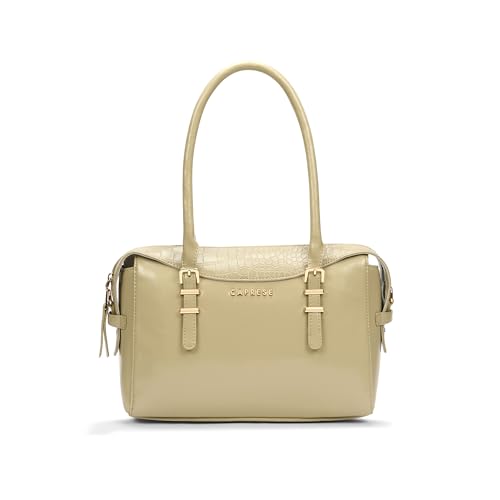 Caprese Macie Small Satchel Bag for Women | Solid Faux Leather Handbag with Adjustable & Detachable Strap | Stylish Shoulder Bag with Zipper Closure | Everyday Office, Travel & Casual (Alpine Oat)