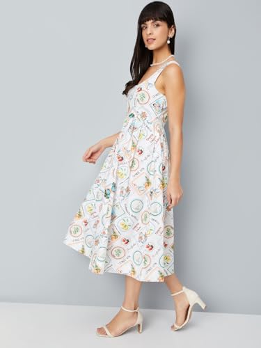 Max Women Printed Fit & Flare Midi Dress(Off White_XL)