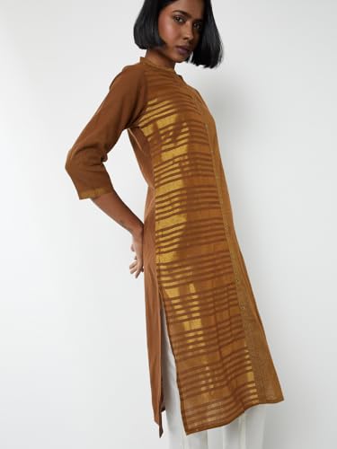 Max Women Metallic Print Straight Kurta (Brown_XXL)