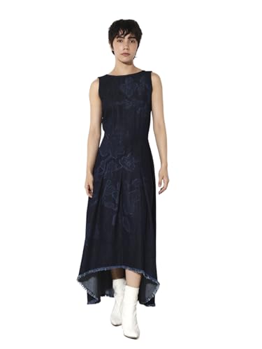 ONLY Women's Cotton Fit and Flare Maxi Dress (9021633-Dark Dark Blue Denim