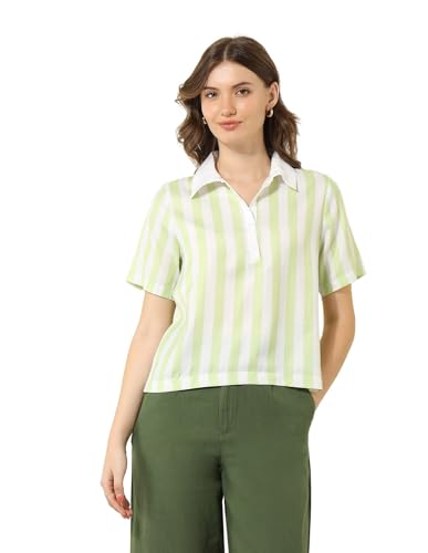 U.S. POLO ASSN. Women Vertical Striped Polo Top (UWSS25TOP230_Green_L)
