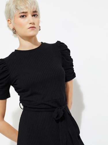 Max Women's Polyester Blend A-Line Below The Knee Dress (SP25DRS08_Black