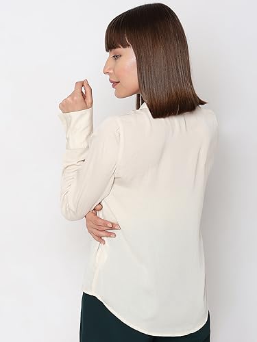 VERO MODA Women Solid Polyester Regular Fit Off-White Shirt