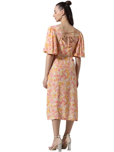 ONLY Women Printed Viscose Yellow Midi Dress