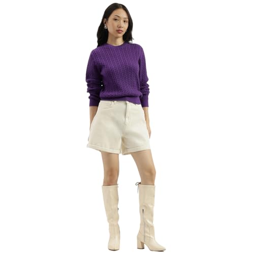 United Colors of Benetton Round Neck Knitted Sweater (Size: XL)-25A1244D10AXG3K9 Purple