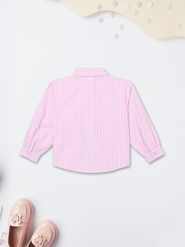 Max Girls Striped Regular Fit Shirt (Pink_6-8 Y)