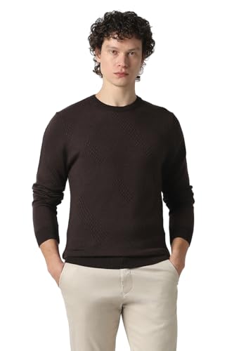Men Brown Textured Crew Neck Sweater