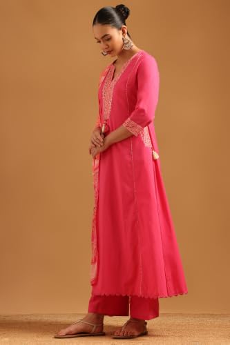 Soch Womens Fuchsia Cotton Solid Salwar Suit With Faux Mirror