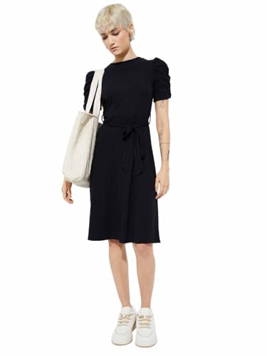 Max Women's Polyester Blend A-Line Below The Knee Dress (SP25DRS08_Black
