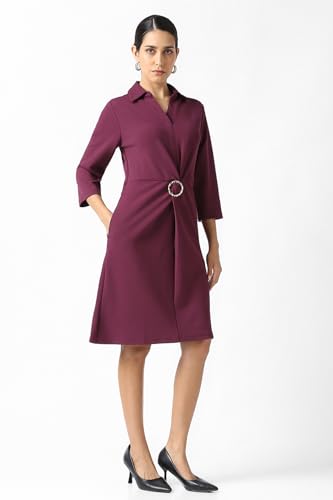 Van Heusen Women's Polyester Blend Modern Knee-Length Dress (VWCDERGF576392_Maroon