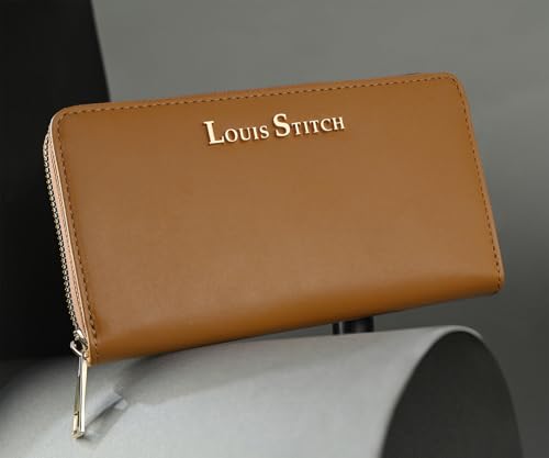 LOUIS STITCH Stylish Tan Zipper Purse for Women | Multi Pocket Ladies Clutch Hand Purse (LS-LDB-WL101-CLPLTN)