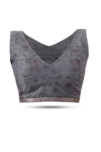 Soch Womens Grey Chanderi Floral Print Saree With Zari Woven