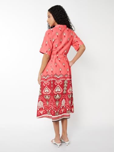 Max Women's Polyester A-Line Below The Knee Dress (IS510001_Pink