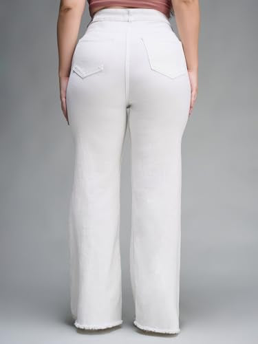 Miss Chase A+ Women's High-Rise Regular-Length Stretchable Bootcut Denim Jeans (APSS26DEN42-32-363-42, Snow White, 42)