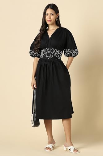 Women Black Embroidered Casual Dress