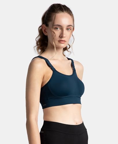 Jockey MI16 Women's Wirefree Padded Soft Touch Microfiber Elastane Stretch Full Coverage Racerback Sports Bra with StayDry Treatment_Pageant Blue_M