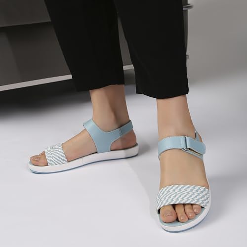 KENNETH COLE Women's Flatform Sandal | Synthetic | Textured Strap, Ankle Strap, Open Toe | Blue, UK6