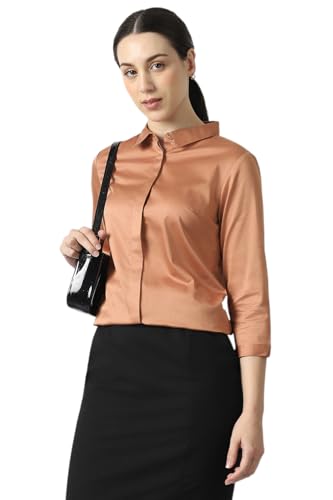 Van Heusen Women Peach Solid 3/4th Sleeves Formal Shirt