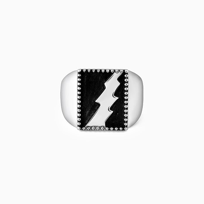 GIVA 925 Silver Oxidised Silver Thunder Ring For Him,Indian - 20 | Gifts for Men and Boys | With Certificate of Authenticity and 925 Stamp | 6 Month Warranty*
