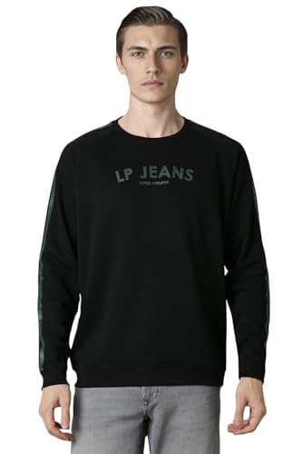 Louis Philippe Men Casual Black Print Sweatshirt