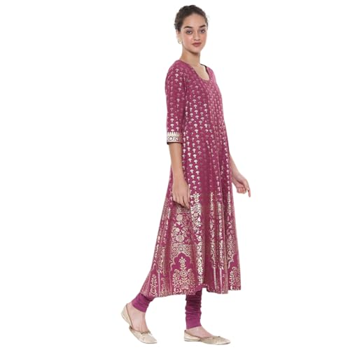 Biba Women Plum Cotton A-Line Suit Set_40