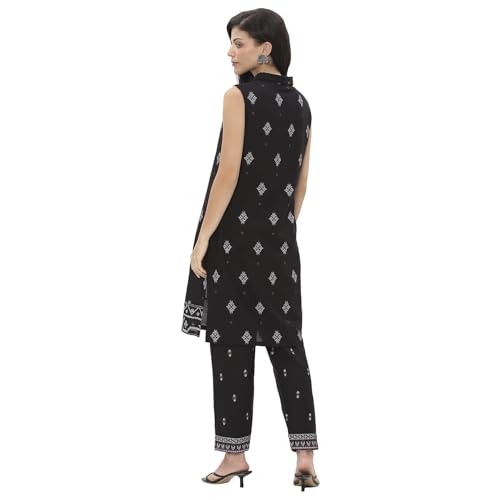 Rangriti Women's Rayon Blend Kurta Set (CRDST19240SS25BLK_Black