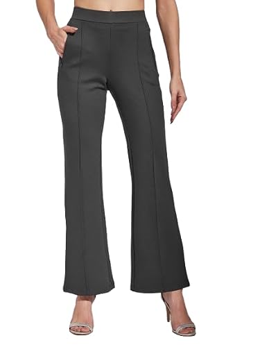 Latin Quarters Women Grey Solid High Rise Casual Flared Trouser_M