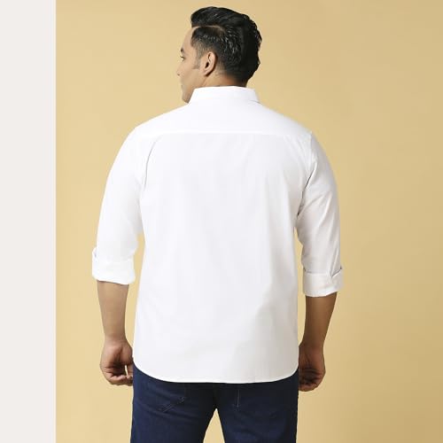 Thomas Scott Mens | Full Sleeve | Solid Plain Color | Regular Fit | Plus Size | 100% Cotton | Mandarin Collar | Casual | Shirt (White_3XL)