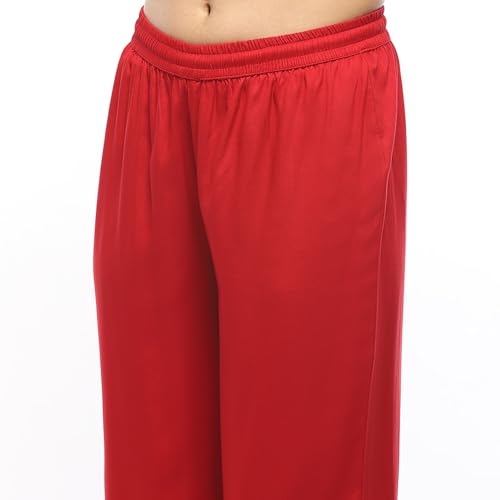 BIBA Women's Cherry Red Rayon Straight Suit Set_40