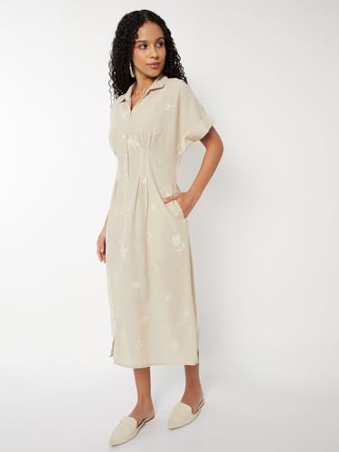 Max Women's Polyester A-Line Below The Knee Dress (IS510003_Beige