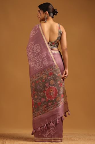 Soch Womens Onion Pink Tussar Botanical Saree