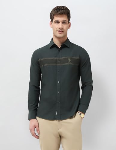 U.S.Polo ASSN. Men's Striped Tailored Fit Shirt (USSHT2908_Olive