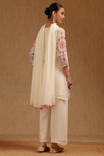 Soch Womens Off White Georgette Embroidered Suit Set With Thread Work