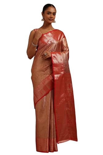 Soch Womens Onion Pink Silk Blend Zari Woven Saree