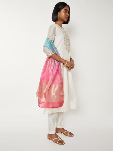 Max Women Embroidered A-line Kurta Set (White_M)