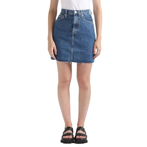 Tommy Hilfiger Cotton Blue Solid Women Denim Mini Skirt (XL)