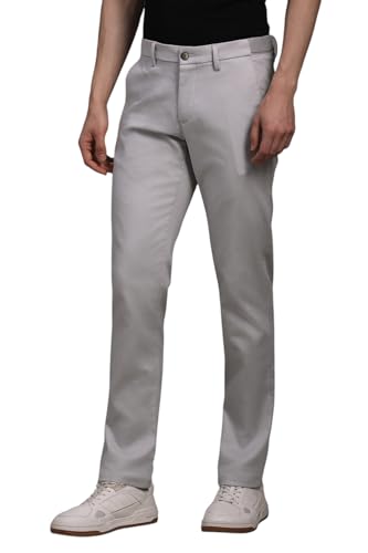 Men Grey Textured Flat Front Casual Trousers